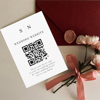Cartão De Informações Minimalista e Chic | Código QR Preto e Branco para