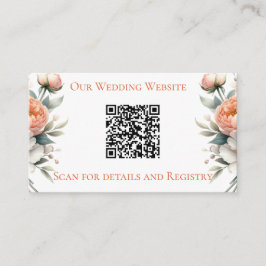 Cartão De Informações Minimalista Floral de Pêssego e Branco 