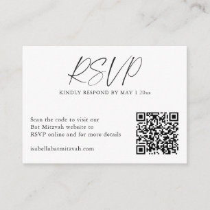 Cartão De Informações Minimalista Moderno Preto Branco Bat Mitzvah QR