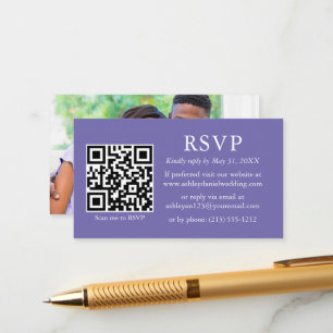 Cartão De Informações Minimalista Simples Foto Casamento QR Periwinkle R
