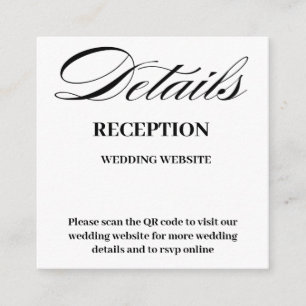 Cartão De Informações Mínimo e Chic   Casamento de Código QR Preto e Bra