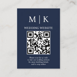 Cartão De Informações Mínimo e Chic |Casamento do Código QR Azul-Marinho