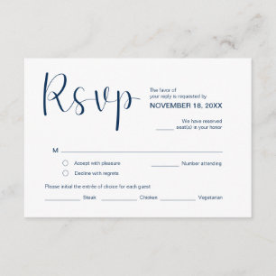 Cartão De Informações Mínimo Elegante moderno, RSVP, Marinho Azul, Respo