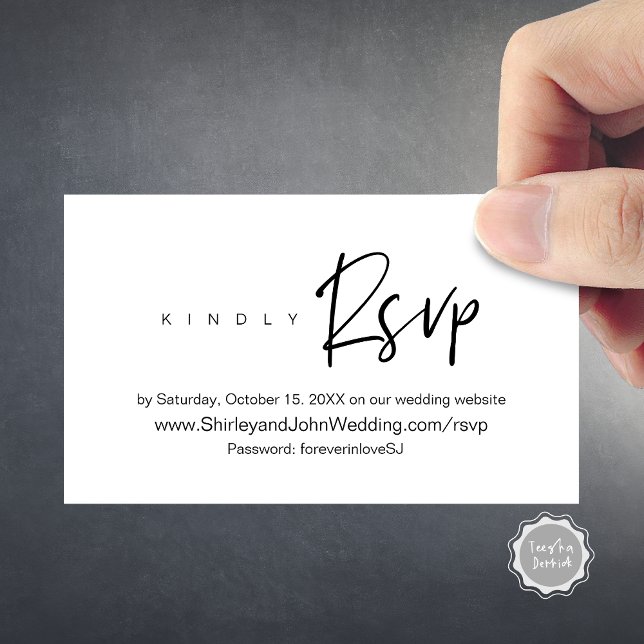 Cartão De Informações Mínimo Moderno, Script Preto, Módulo RSVP Online (Modern Minimalist, Black Script, Online RSVP Wedding Invitation Enclosure Card)
