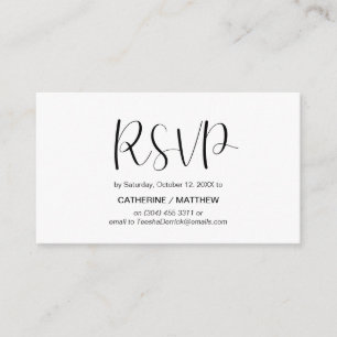 Cartão De Informações Mínimo moderno, Script Preto, resposta RSVP