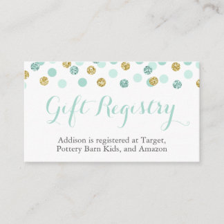 Cartão De Informações Mint e Dourado Glitter Gift Registry Insert Cards