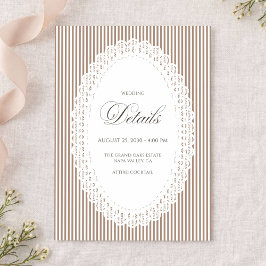 Cartão De Informações Mocha Brown Stripe Lace Doily Wedding Details