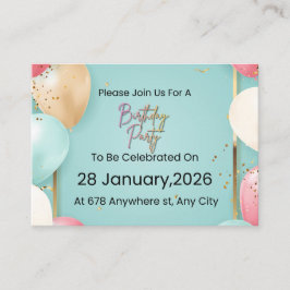 Cartão De Informações Modern Birthday Party Invitation || Customizable