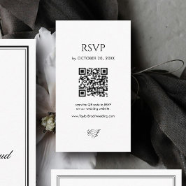 Cartão De Informações Modern Black and White Wedding RSVP Qr Code