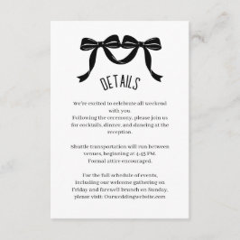 Cartão De Informações Modern Black bow Wedding Details Enclosure Card 