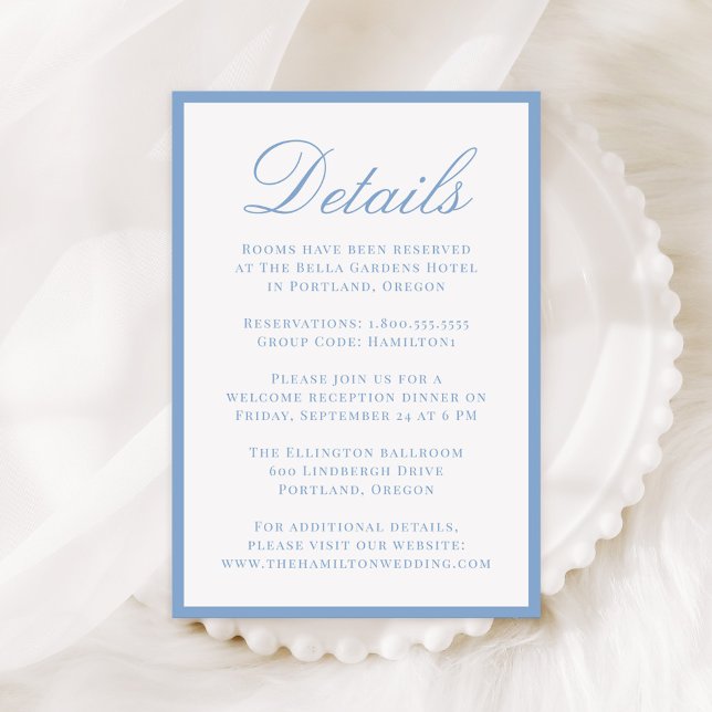 Cartão De Informações Modern Blue Border Wedding Details (Criador carregado)