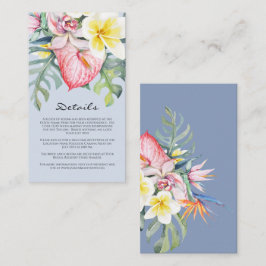 Cartão De Informações Modern Blue Tropical Floral Hawaii Wedding