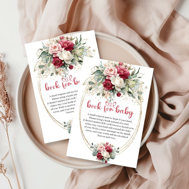 Cartão De Informações Modern Blush Ruby Red Gold Floral Book Request (Modern Blush Ruby Red Gold Floral Book Request)