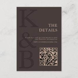 Cartão De Informações Modern Brown Monogram Minimalist Wedding