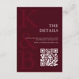 Cartão De Informações Modern Burgundy Monogram Minimalist Wedding