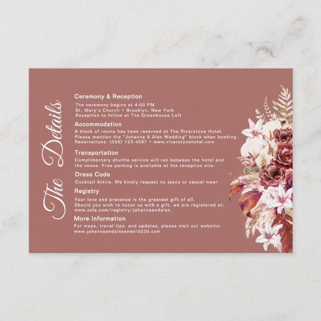 Cartão De Informações Modern Burgundy QR Code Wedding Details  (Frente)