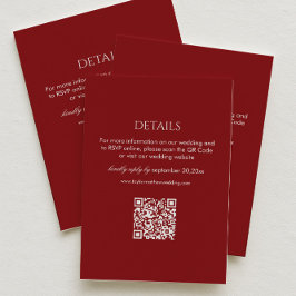 Cartão De Informações Modern Burgundy Wedding Details Qr Code