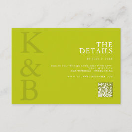 Cartão De Informações Modern Chartreuse Minimalist Wedding