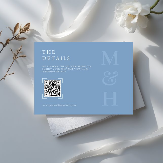 Cartão De Informações Modern Dusty Blue QR Code Wedding Online RSVP Card (Criador carregado)