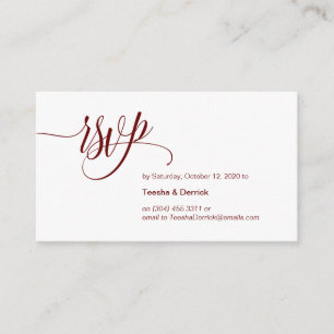 Cartão De Informações Modern Elegant, Burgundy Script, RSVP de Casamento