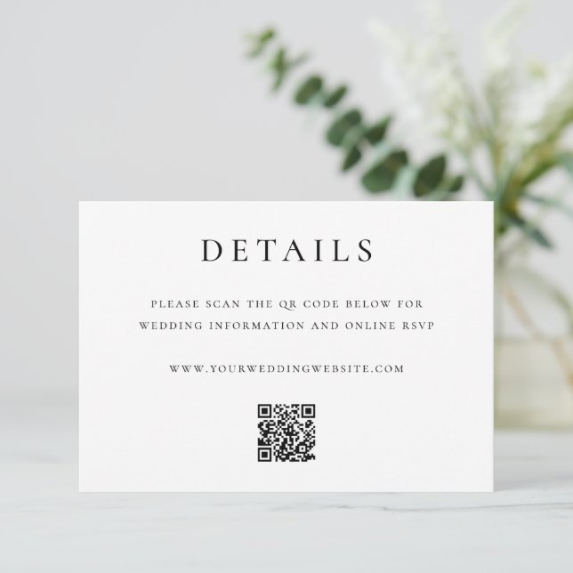 Cartão De Informações Modern Elegant QR Code Wedding Details (Em pé/Frente)