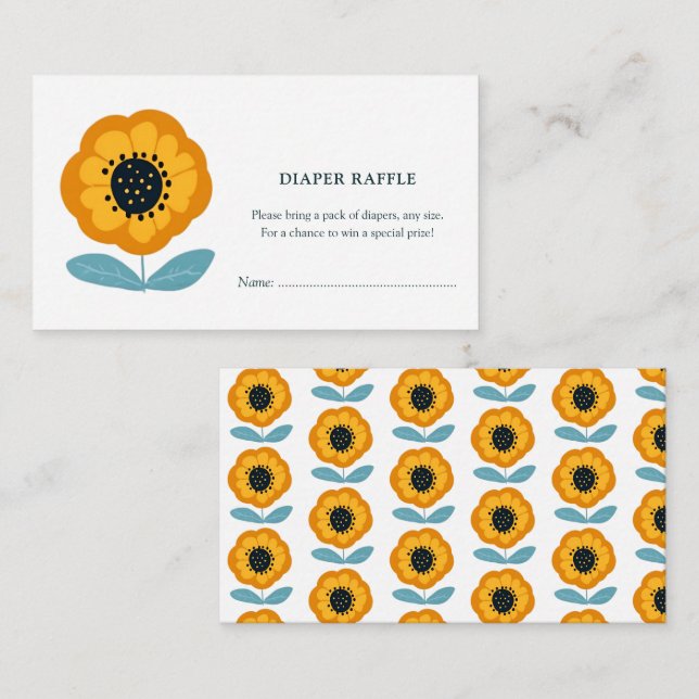 Cartão De Informações Modern Floral Baby Shower Diaper Raffle (Frente/Verso)