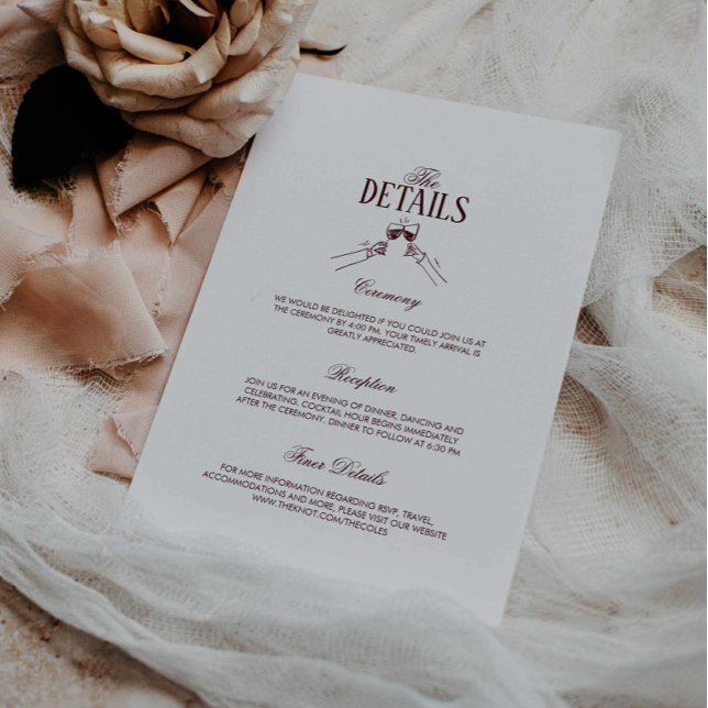 Cartão De Informações Modern Formal Burgundy Wedding Details  (burgundy formal wedding details enclosure card, deep maroon wedding classic, modern retro wedding)