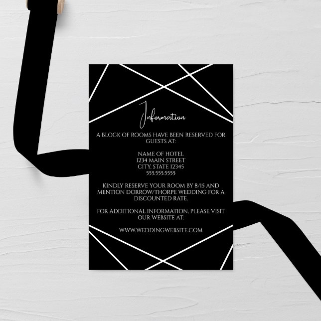 Cartão De Informações Modern Geometric Black and White Wedding (Criador carregado)