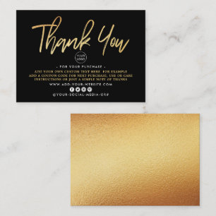 Cartão De Informações Modern Gold Foil Script Business Obrigado