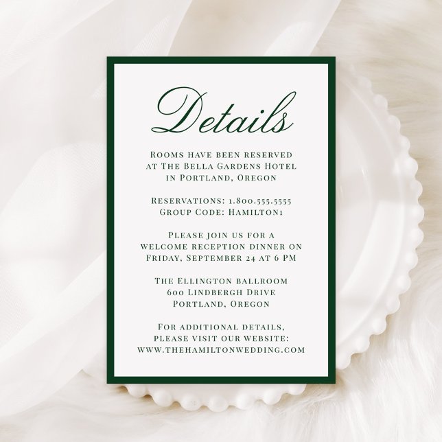 Cartão De Informações Modern Green Border Wedding Details (Criador carregado)