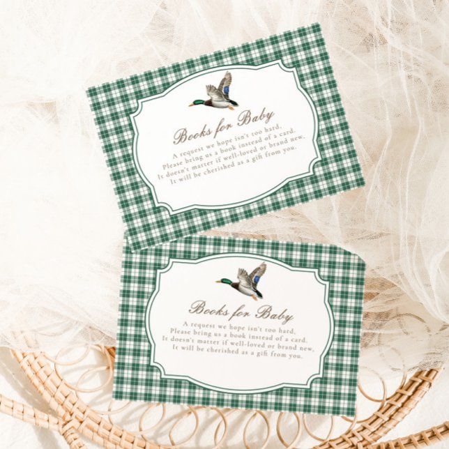 Cartão De Informações Modern Mallard Duck Neutral Gingham Baby Shower (Criador carregado)