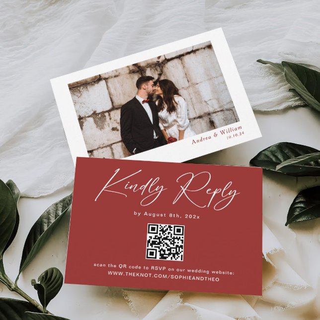 Cartão De Informações Modern Marroon Wedding RSVP (Criador carregado)