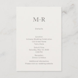Cartão De Informações Modern Minimal Intimate Wedding Details Card