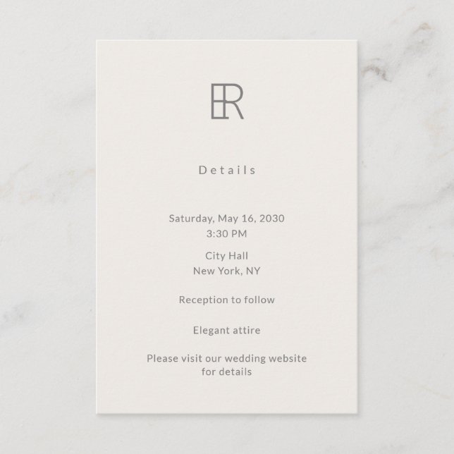 Cartão De Informações Modern Minimal Monogram Wedding Details Card (Frente)