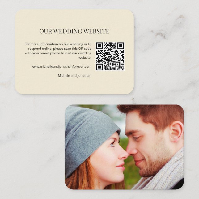 Cartão De Informações Modern Minimal Wedding Website QR Code Insert Card (Frente/Verso)