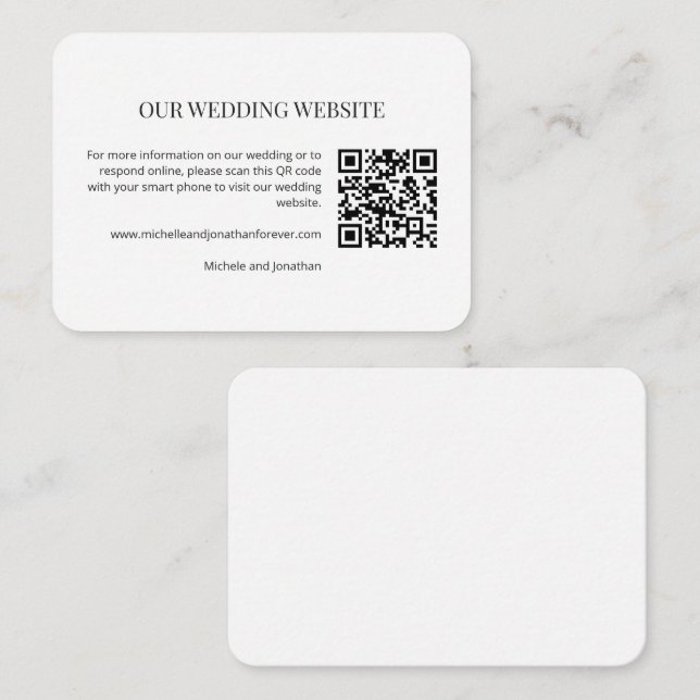 Cartão De Informações Modern Minimal Wedding Website QR Code Insert Card (Frente/Verso)