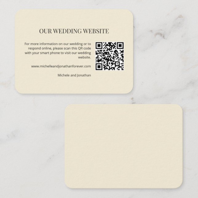 Cartão De Informações Modern Minimal Wedding Website QR Code Insert Card (Frente/Verso)