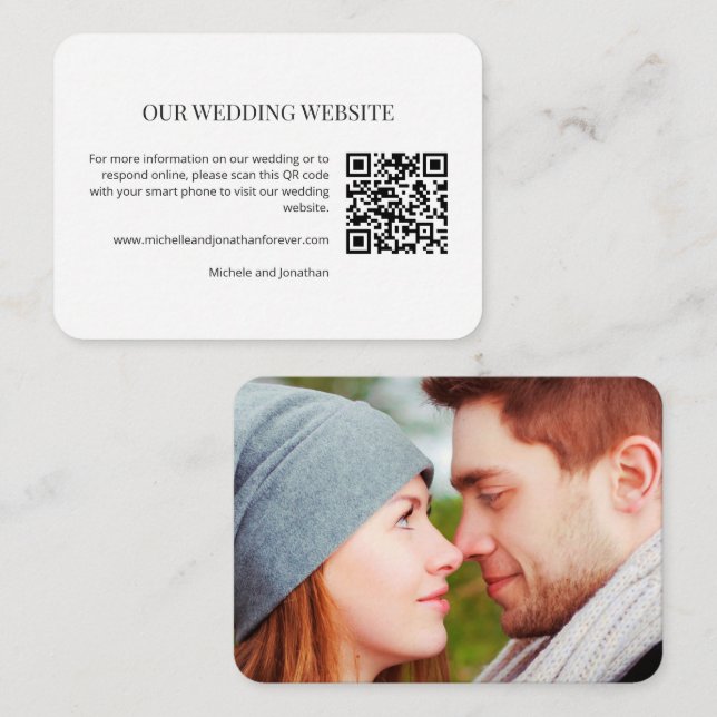 Cartão De Informações Modern Minimal Wedding Website QR Code Insert Card (Frente/Verso)