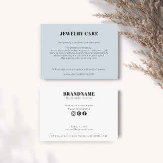 Cartão De Informações Modern Minimalist Blue Jewelry Care Insert Card