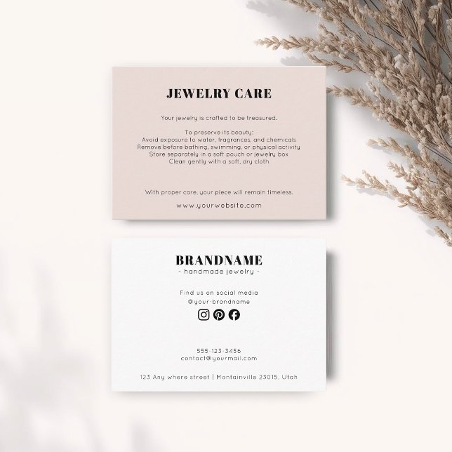 Cartão De Informações Modern Minimalist Peach Jewelry Care Insert Card (Criador carregado)