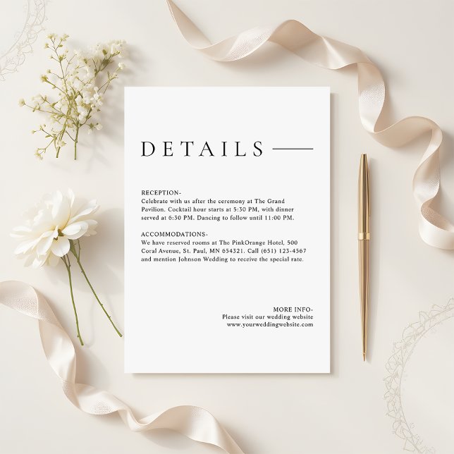 Cartão De Informações Modern Minimalist Simple Wedding Details (Criador carregado)