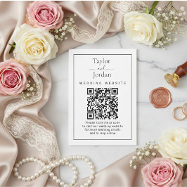 Cartão De Informações Modern Minimalist Wedding Website QR Code Card 