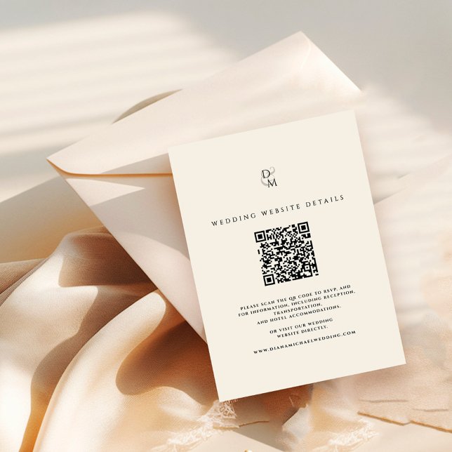 Cartão De Informações Modern Monogram Wedding Website Details QR Code (Criador carregado)