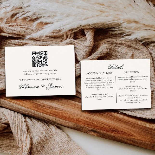 Cartão De Informações Modern Neutral QR Code Wedding Details & RSVP (Criador carregado)