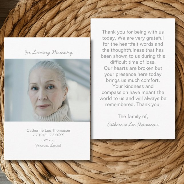 Cartão De Informações Modern Photo Bereavement  Funeral Thank You Card (Modern Photo Bereavement Funeral Thank You Card)