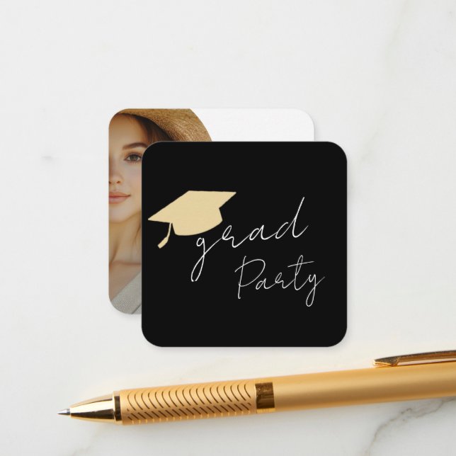 Cartão De Informações Modern Photo Grad Party  (Frente/Verso In Situ)