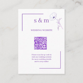 Cartão De Informações Modern Purple Line Art Flo QR Code Wedding Website