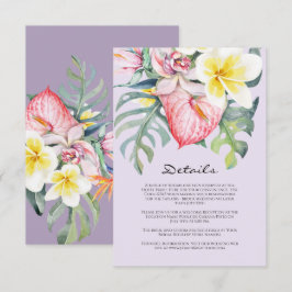 Cartão De Informações Modern  Purple Tropical Floral Hawaii Wedding