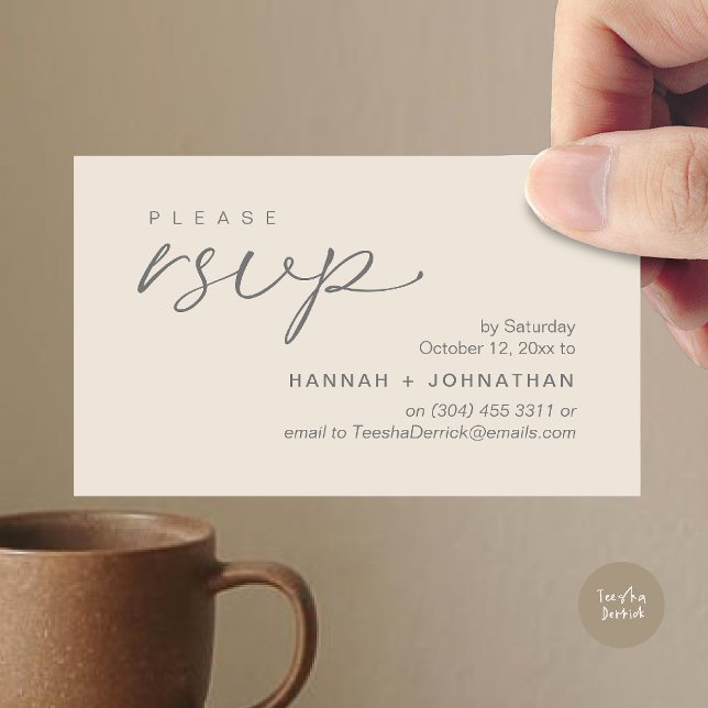 Cartão De Informações Modern Romantic Wedding Invites RSVP Reminder Card (Modern Romantic Wedding Invites RSVP Reminder Card in Cream Grey)