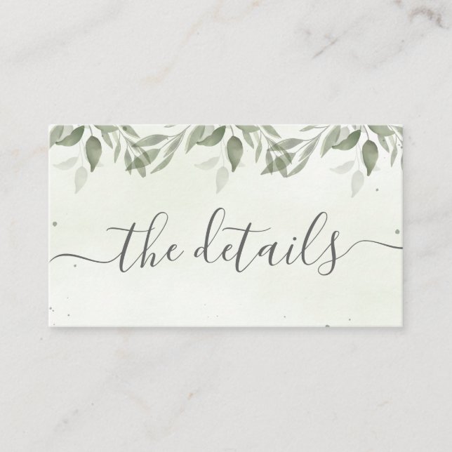 Cartão De Informações Modern Sage Greenery Details Enclosure Card (Frente)